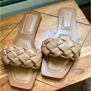 Braided Slide Sandal Padded Slip On Square Toe Slides Summer Shoes Size 6.5 NWOT